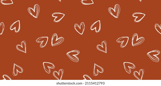Vector seamless pattern with hand drawn hearts. Grunge heart background for Valentines Day, romantic holidays and decorative design. Festive pattern with love symbol. Charming fabric texture