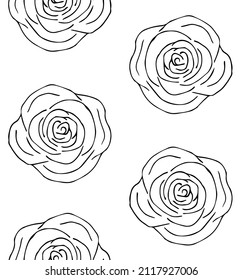 Vector seamless pattern of hand drawn doodle sketch rose flower isolated on white background