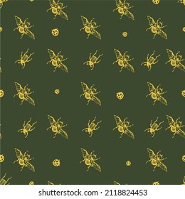 Vector seamless pattern with hand drawn beetle