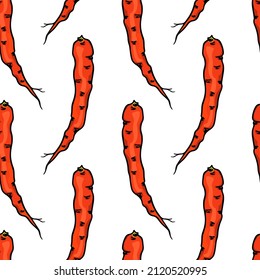 Vector seamless pattern with hand drawn ripe carrot. Ink drawing, graphic style. Beautiful healthy food design elements, perfect for prints and patterns