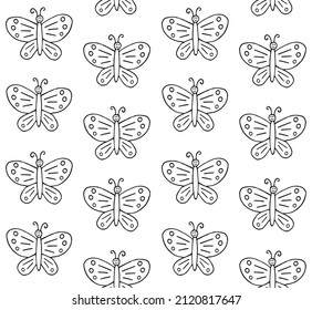 Vector seamless pattern of hand drawn sketch doodle butterfly isolated on white background
