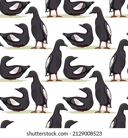 Vector seamless pattern with hand drawn black guillemots. Beautiful animal design elements, ink drawing. Perfect for prints and patterns