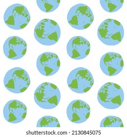 Vector seamless pattern of hand drawn Earth planets isolated on white background