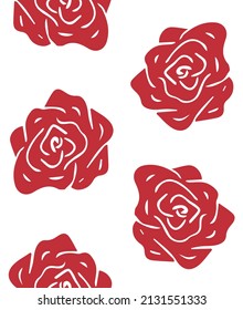 Vector seamless pattern of hand drawn doodle sketch red rose flower isolated on white background