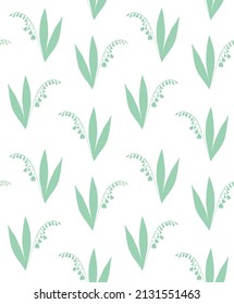 Vector seamless pattern of hand drawn lily of the valley flower silhouette isolated on white background