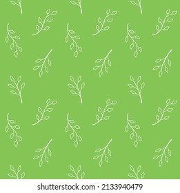 Vector seamless pattern of hand drawn sketch doodle leaves isolated on green background