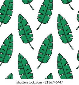 Vector seamless pattern with hand drawn graceful tropical leaves.  Beautiful ink drawing. Perfect for floral prints and patterns