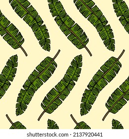 Vector seamless pattern with hand drawn graceful tropical leaves.  Beautiful ink drawing. Perfect for floral prints and patterns