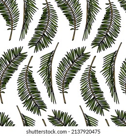 Vector seamless pattern with hand drawn graceful tropical leaves.  Beautiful ink drawing. Perfect for floral prints and patterns