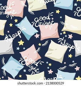 
Vector seamless pattern with hand drawn pillows and stars. Blank for printing on paper and fabrics. Print for pajamas and textiles for bed linen.