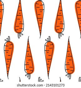 Vector seamless pattern with hand drawn ripe carrots. Ink drawing, graphic style. Beautiful healthy food design elements, perfect for prints and patterns