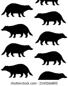 Vector seamless pattern of hand drawn badger silhouette isolated on white background