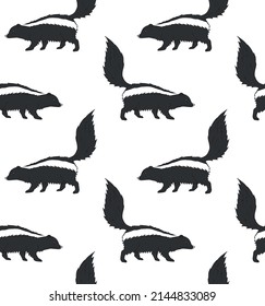 Vector seamless pattern of hand drawn doodle sketch colored skunk isolated on white background