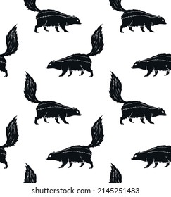 Vector seamless pattern of hand drawn doodle sketch black skunk isolated on white background