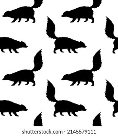 Vector seamless pattern of hand drawn skunk silhouette isolated on white background