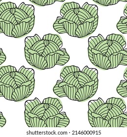 Vector seamless pattern with hand drawn white cabbage heads made in graphic style. Ink drawing. Perfect for healthy food or farm markets prints and patterns