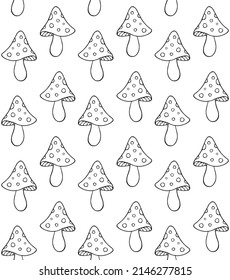 Vector seamless pattern of hand drawn doodle sketch fly agaric mushroom isolated on white background