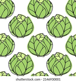 Vector seamless pattern with hand drawn white cabbage heads made in graphic style. Ink drawing. Perfect for healthy food or farm markets prints and patterns