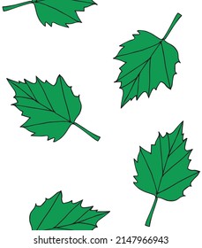 Vector seamless pattern of hand drawn sketch doodle green leaves isolated on white background