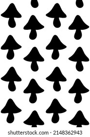 Vector seamless pattern of hand drawn fly agaric mushroom silhouette isolated on white background