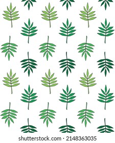 Vector seamless pattern of hand drawn sketch doodle green leaves isolated on white background