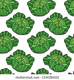 Vector seamless pattern with hand drawn Savoy cabbage heads made in graphic style. Ink drawing. Perfect for healthy food or farm markets prints and patterns