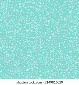 Vector seamless pattern with hand drawn bubbles and ice cubes randomly placed on blue background. Simple funny repeatable backdrop.