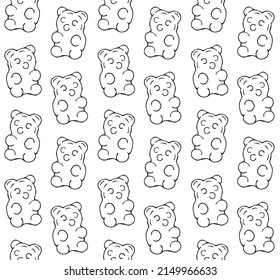 Vector Seamless Pattern Of Hand Drawn Doodle Sketch Gummy Bear Isolated On White Background