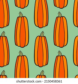 Vector seamless pattern with hand drawn ripe winter squash. Ink drawing, graphic style. Perfect for healthy food or farm markets prints and patterns