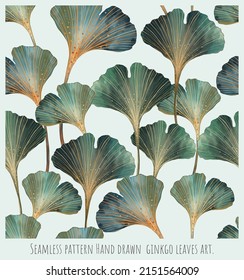 Vector Seamless pattern Hand drawn ginkgo leaves art