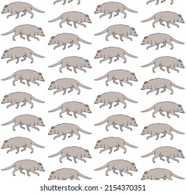 Vector seamless pattern of hand drawn doodle sketch colored opossum isolated on white background