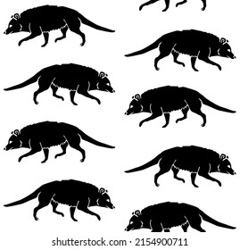 Vector seamless pattern of hand drawn doodle sketch black opossum isolated on white background