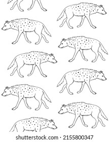 Vector seamless pattern of hand drawn doodle sketch hyena isolated on white background