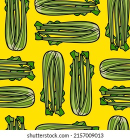 Vector seamless pattern with hand drawn ripe stalk of celery made in graphic style. Ink drawing. Perfect for healthy food or farm markets prints and patterns