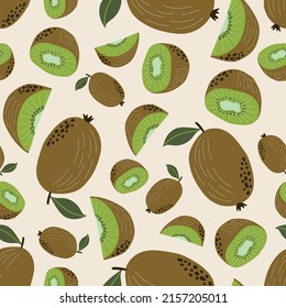 Vector seamless pattern with hand drawn kiwifruit on light background. Perfect for textile wrapping paper wallpaper package and other endless fill design