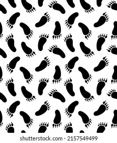 Vector Seamless Pattern Of Hand Drawn Yeti Bigfoot Foot Print Isolated On White Background