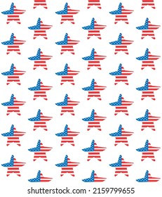 Vector seamless pattern of hand drawn flat American USA flag stars isolated on white background