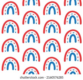 Vector seamless pattern of hand drawn doodle sketch usa American flag rainbow isolated on white background