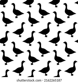 Vector seamless pattern of hand drawn flat goose duck silhouette isolated on white background