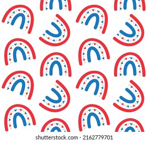 Vector seamless pattern of hand drawn flat American USA flag rainbow isolated on white background 
