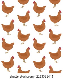 Vector seamless pattern of hand drawn flat chicken hen isolated on white background