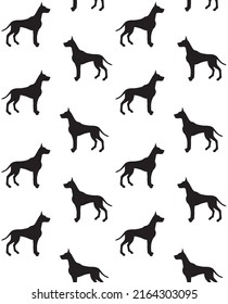 Vector seamless pattern of hand drawn great dane dog silhouette isolated on white background