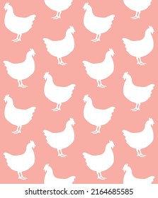 Vector seamless pattern of hand drawn flat chicken hen silhouette isolated on pink background
