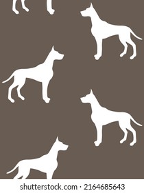 Vector seamless pattern of hand drawn great dane dog silhouette isolated on brown background