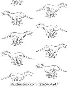 Vector seamless pattern of hand drawn doodle sketch running whippet dog isolated on white background