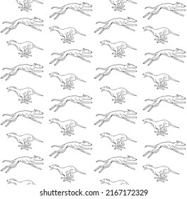 Vector seamless pattern of hand drawn sketch doodle running whippet dog isolated on white background