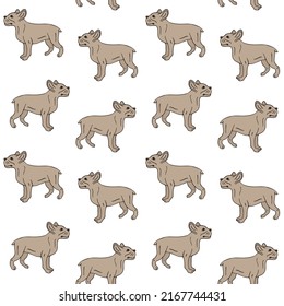 Vector seamless pattern of hand drawn doodle sketch colored french bulldog isolated on white background