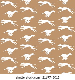 Vector seamless pattern of hand drawn running whippet dog silhouette isolated on brown background