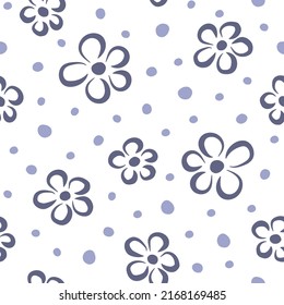 Vector seamless pattern with hand  drawn flowers. Gray and lilac elements on a white background. Can be used for wallpaper, gift wrapping, fabric and other materials.