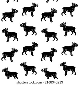 Vector seamless pattern of hand drawn doodle sketch black french bulldog isolated on white background